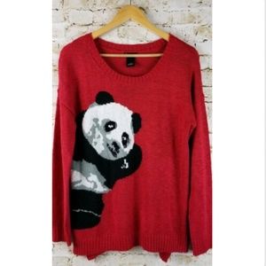 New Directions Panda Sweater L Red Long Sleeve